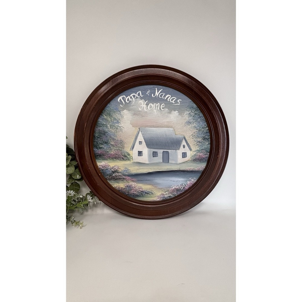 Papa & Nana's Home 3D Original Painting Signed by Artist Vintage Round Frame